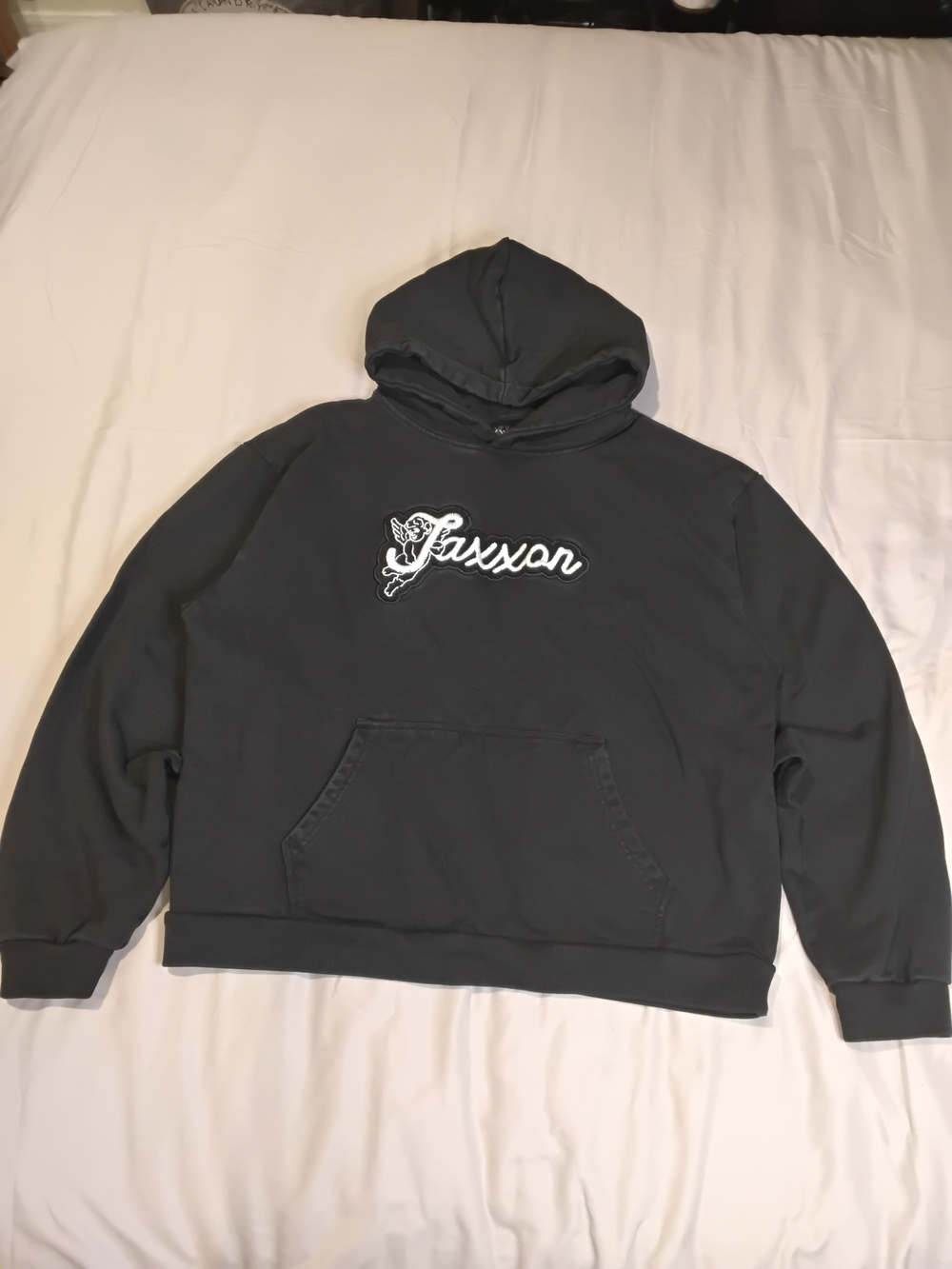 Jaxxon Black Angel Hooded Sweatshirt with White Script Logo Mens Sz M